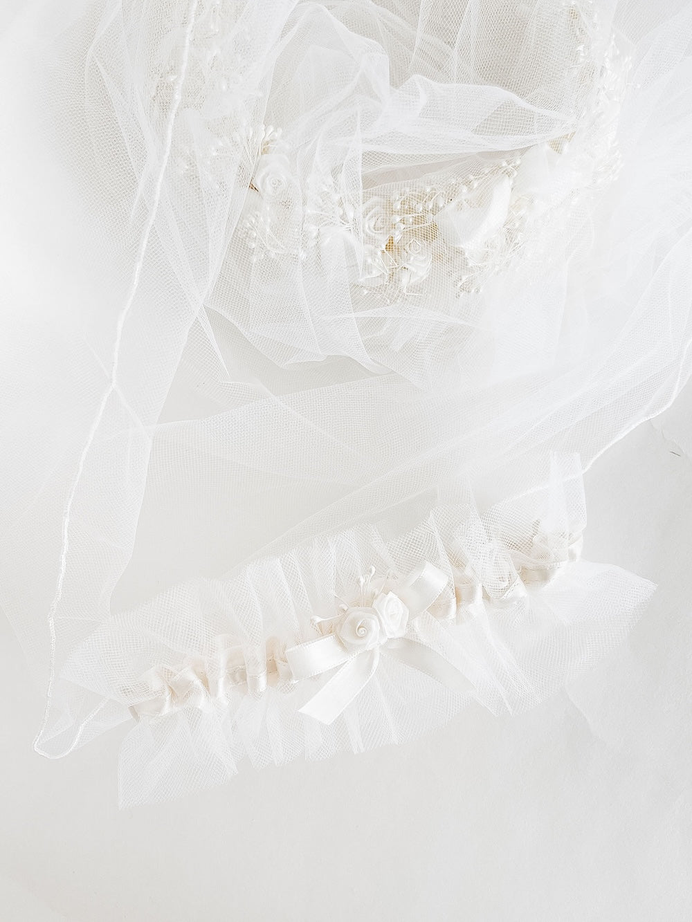 custom ivory tulle keepsake wedding garter heirloom made from mother's wedding veil handmade by The Garter Girl 