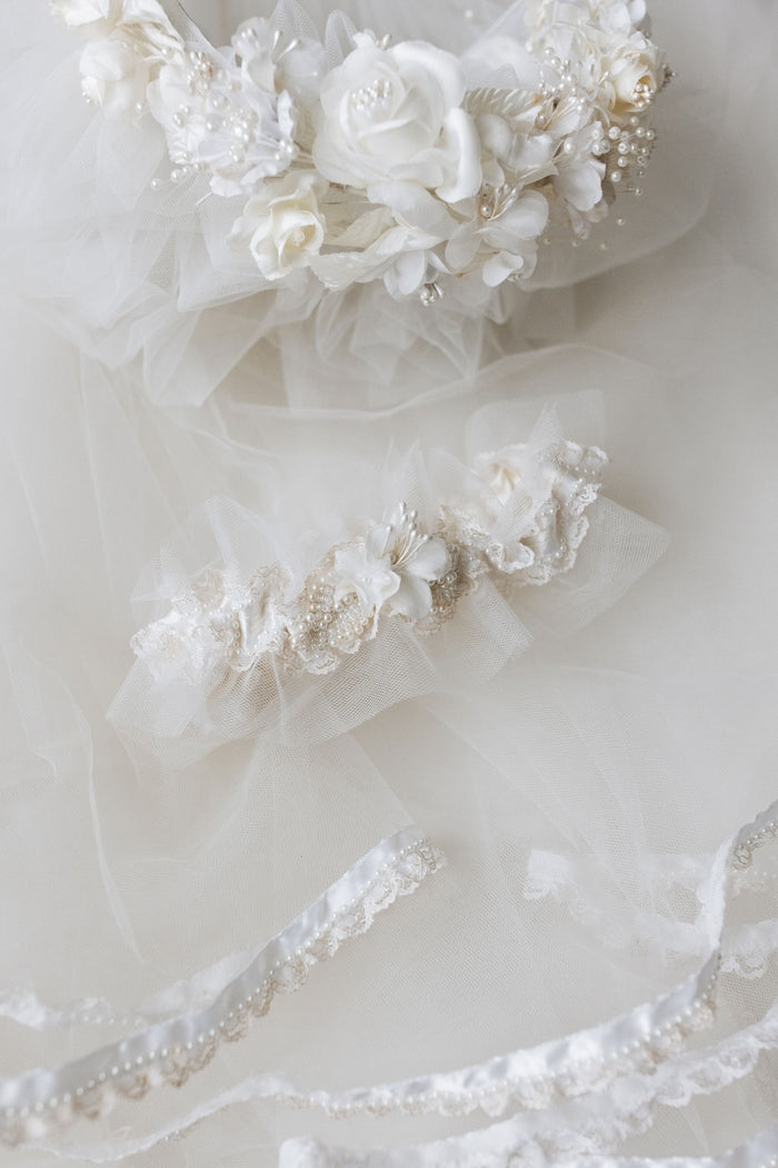 tulle wedding garter heirloom handmade from mother's veil by wedding expert The Garter Girl
