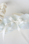 Garter Set: Blue Vintage Wedding Dress Lace and Ivory