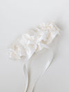 custom ivory tulle wedding garter heirloom with personalized embroidery handmade by The Garter Girl
