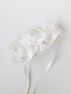 custom ivory tulle wedding garter heirloom with personalized embroidery handmade by The Garter Girl