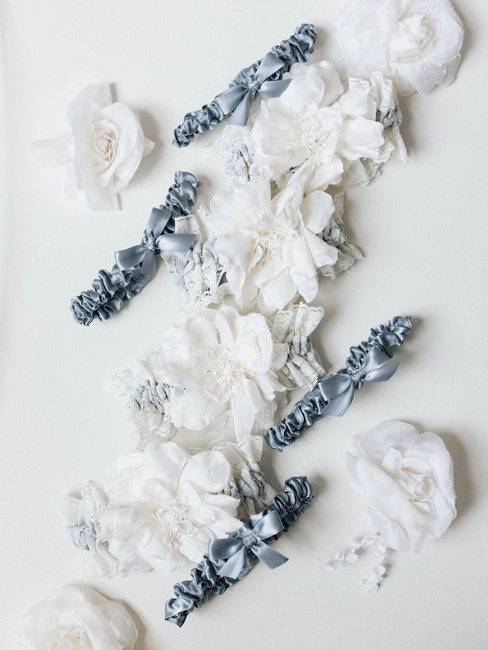 4 Flower Wedding Garters Made From Mom's Wedding Dress