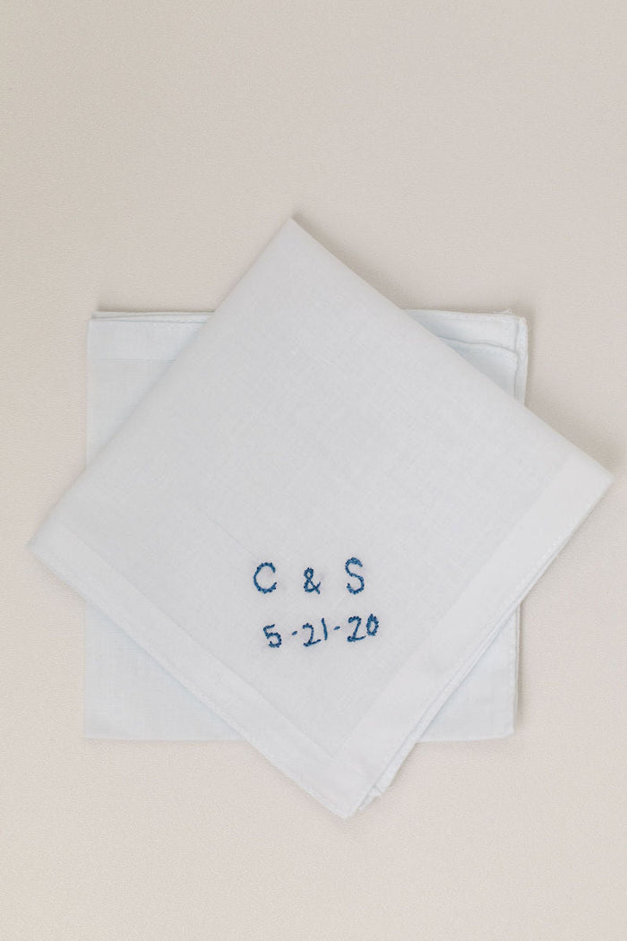 custom wedding handkerchief with initials and wedding date