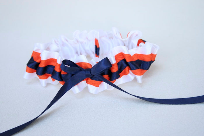 Custom Wedding Garter: White, Orange and Navy Blue