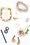 accessories for the bride, invitation, makeup and lace garter