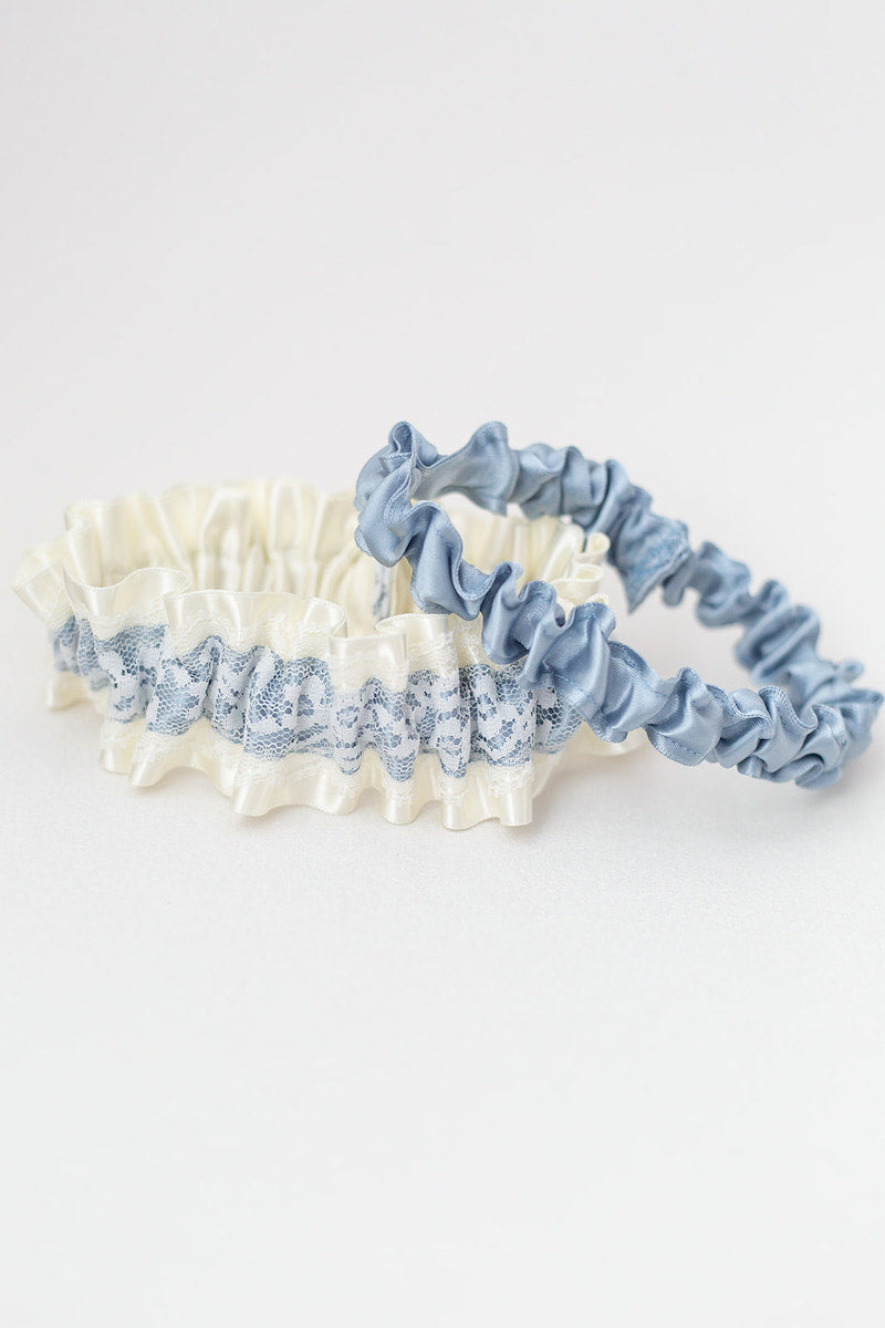 dusty blue and ivory lace wedding garter