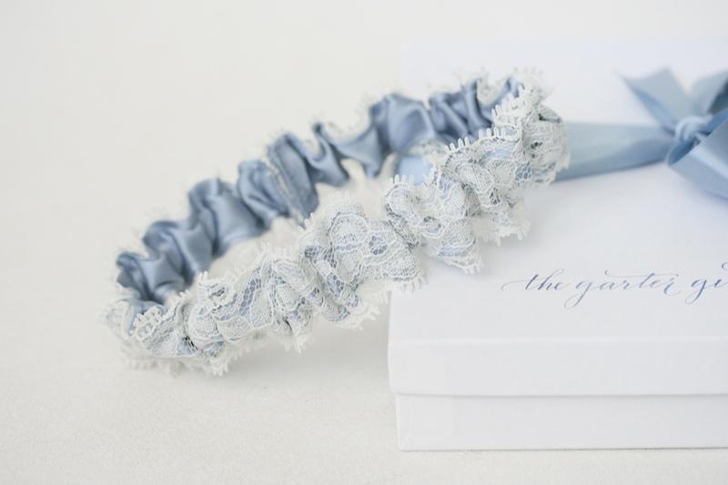 Garter: Dusty Blue Satin & Ivory Lace