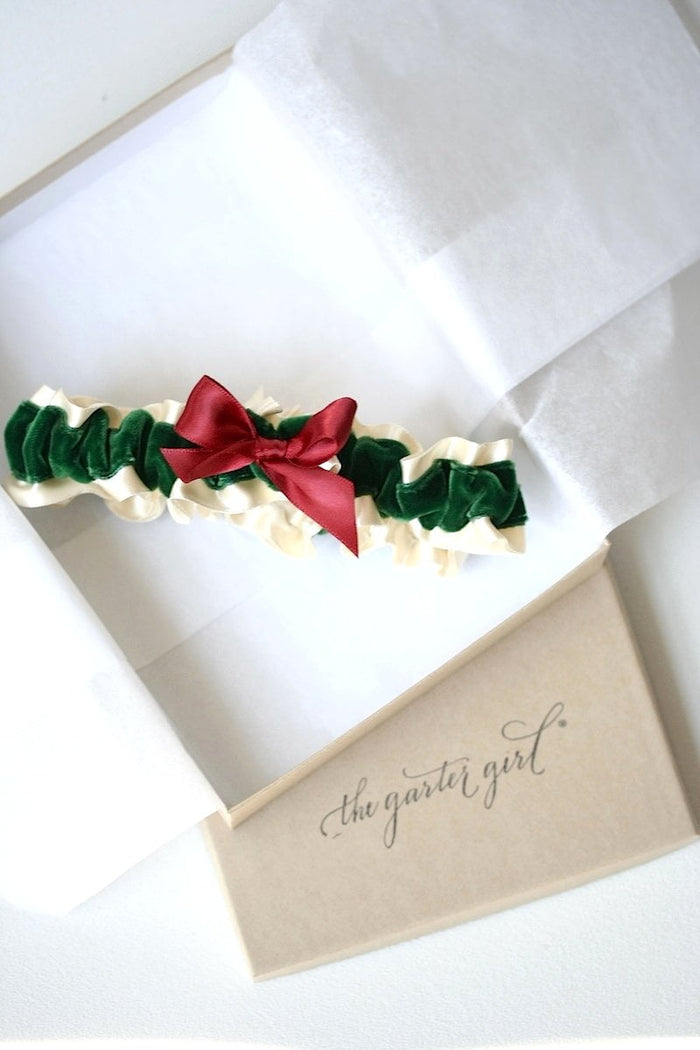 Red, Green Velvet and Ivory Garter