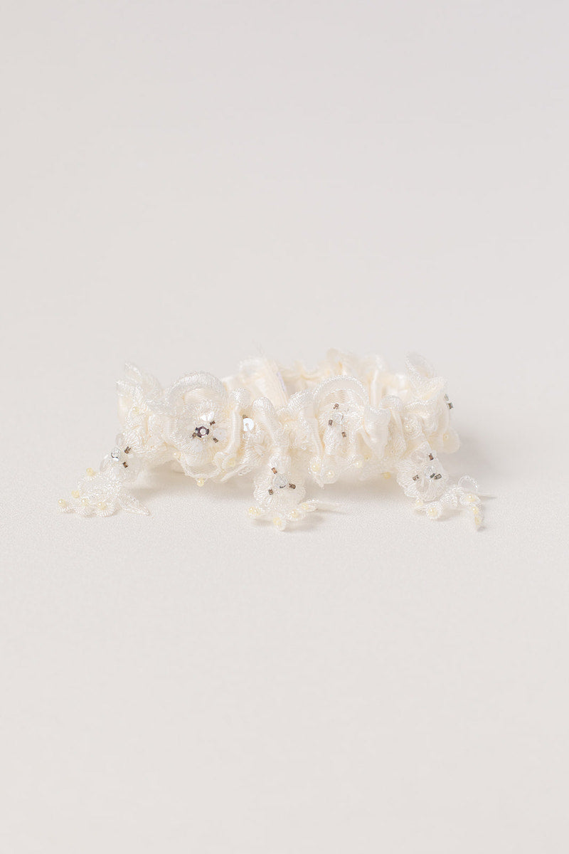 Garter: Ivory Lace with Sparkles & Pearls