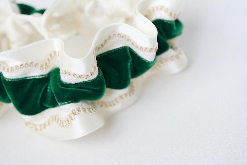Garter: Emerald Velvet & Gold Tipped Lace