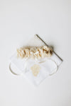 wedding garter & handkerchief set with beige lace from mother's and grandmother's dresses and personalized embroidery - a handmade wedding heirloom by The Garter Girl
