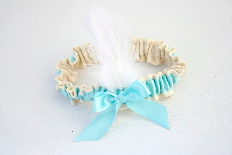 Ivory and Aqua Feathered Custom Wedding Garter