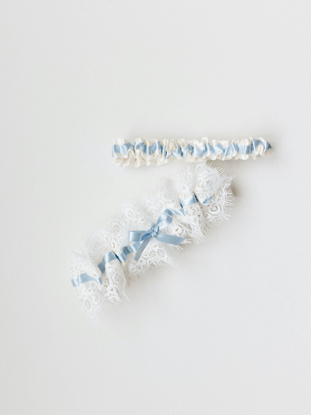 Garter Set: Eyelash Lace With Light Blue Satin