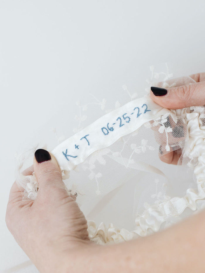 Garter: Floral Tulle Personalized Hand Embroidery