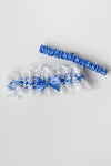 cornflower blue wedding garter set with off white lace