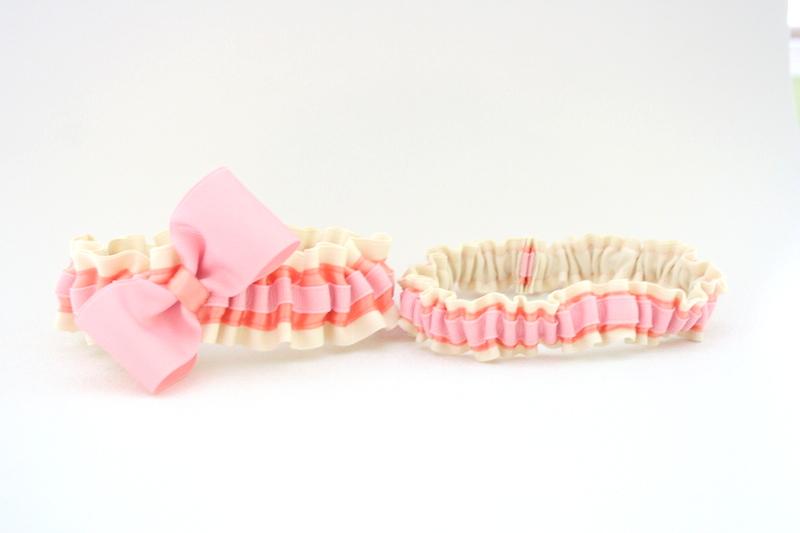 Ivory, Pink and Orange Garter Set
