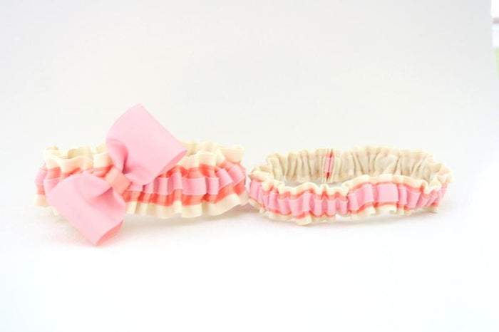 Ivory, Pink and Orange Garter Set