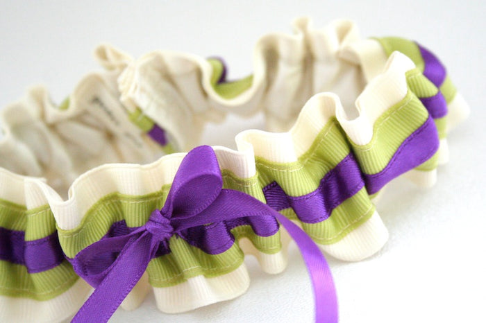 Custom Garter Spotlight: Spring Green and Purple