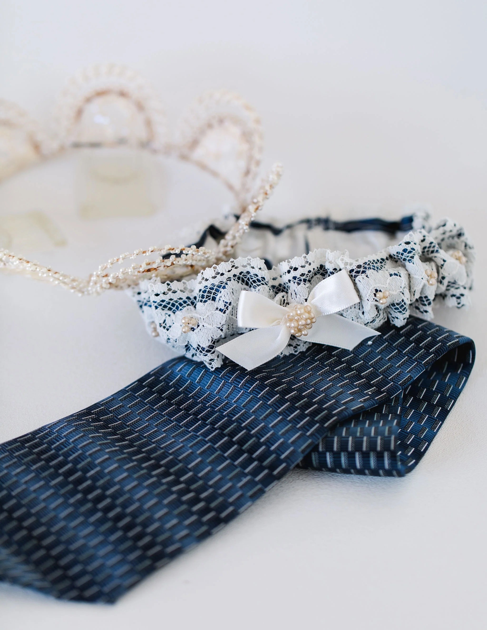 Garter: From Bride's Dad's Tie & Grandmother's Veil