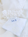 garter and handkerchief handmade from the bride's mother's wedding dress lace by The Garter Girl 