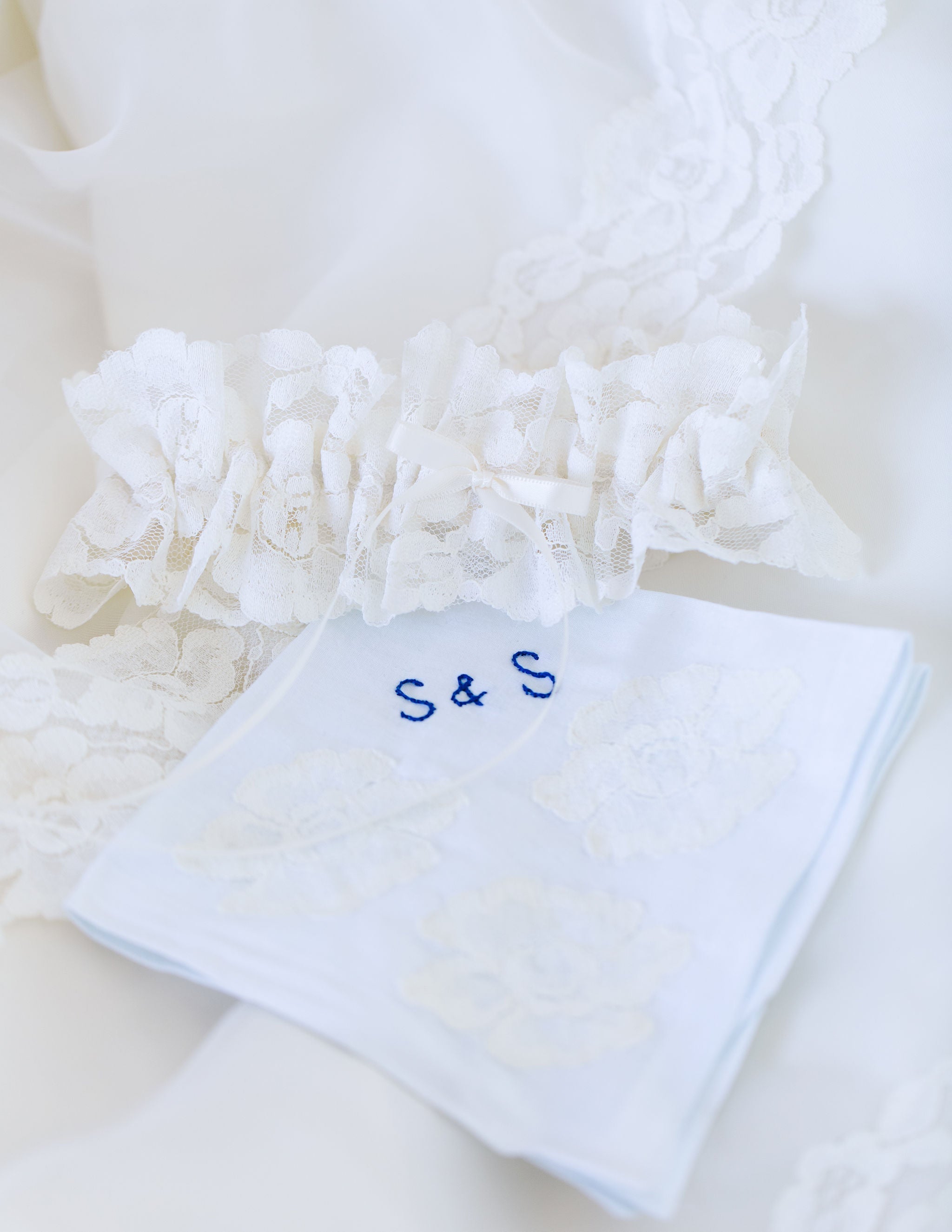 garter and handkerchief handmade from the bride's mother's wedding dress lace by The Garter Girl 