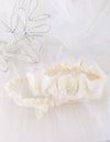bride's mother's wedding veil used to make garter with tulle and pearls by The Garter Girl