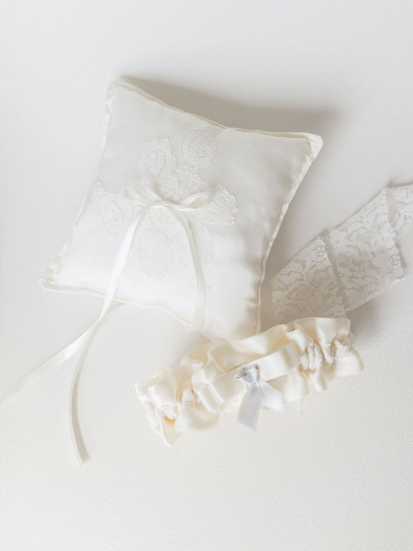 Wedding Garter & Ring Pillow Handmade From Mother's Lace Purse Pouch