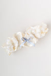 Garter Set with Lace & Pearls From Mother's Dress Sleeve with Dusty Blue