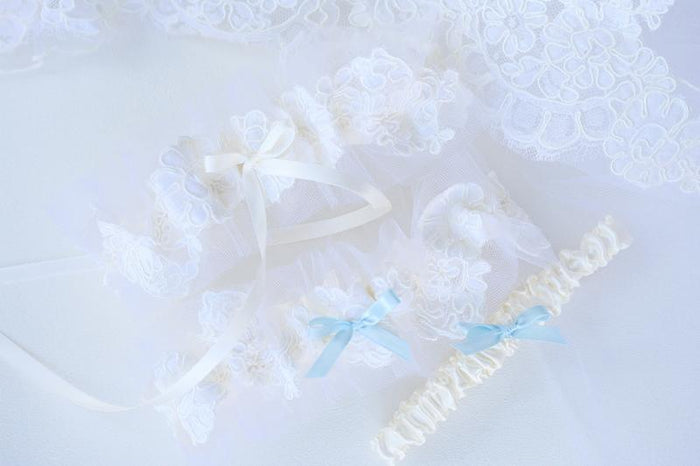 Garter: Lace From Mother's Veil & Embroidered Wedding Date