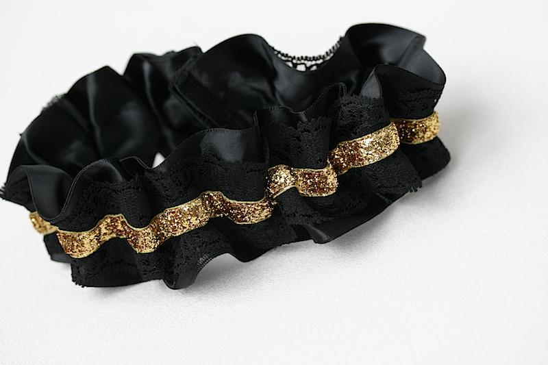 Garter: Black Lace & Gold Glitter