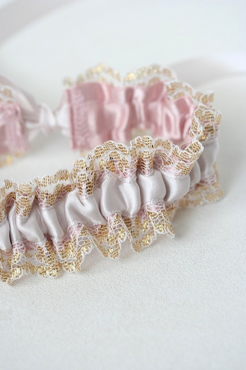 Garter: Shades of Blush with Gold Lace