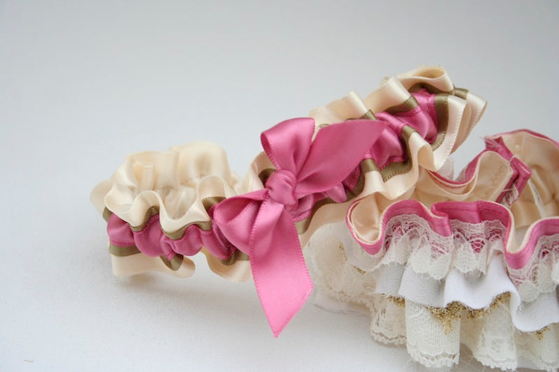 Pink and Gold Metallic Wedding Garter