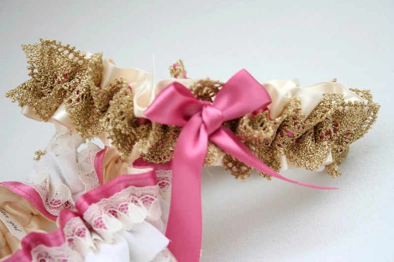 Gold and Pink Wedding Garter