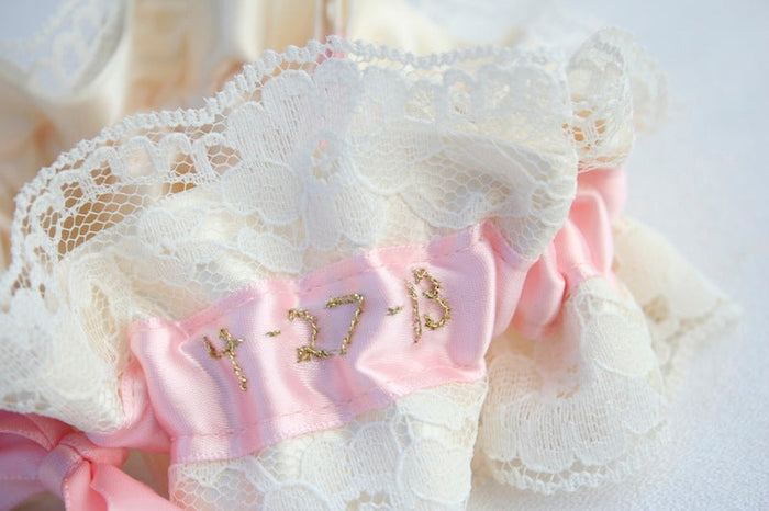 Lace, Pink and Gold Embroidered Garter