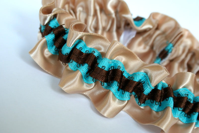 Champagne, Aqua and Brown Garter