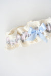 Garter: Lace, Gray and Blush with Embroidery