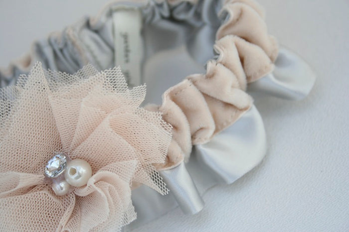Custom Wedding Garter: Gray and Champagne Velvet