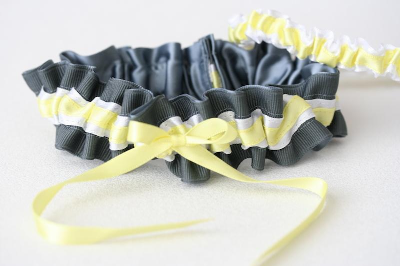 Custom Gray, Yellow and White Wedding Garter