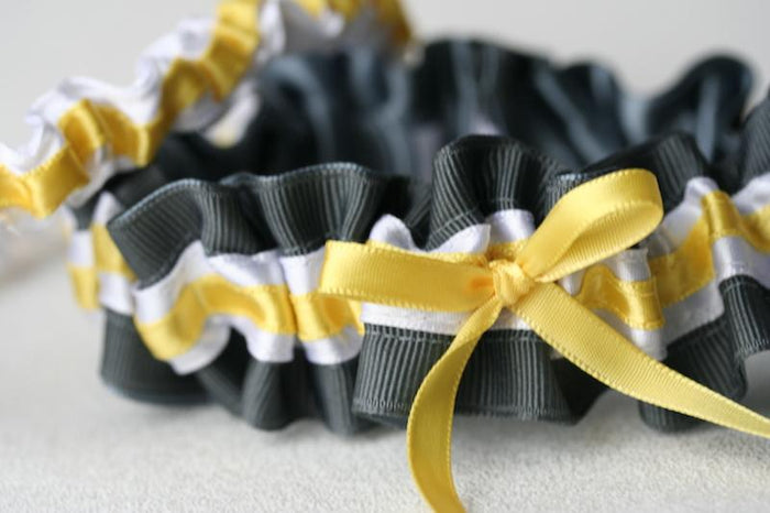 Custom Gray, Yellow and White Wedding Garter Set