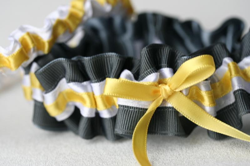 Gray, White and  Yellow Garter Set