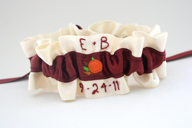 Ivory and Burgundy Fall Themed Garter