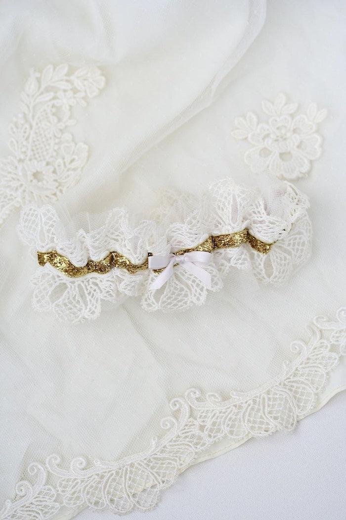 Garter: Heirloom Lace, Blush and Gold Glitter