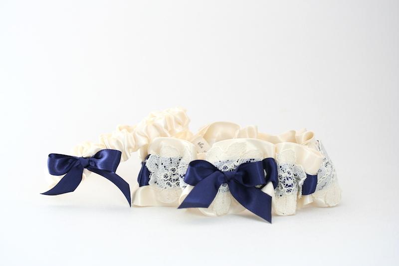 Heirloom Lace and Navy Blue Garter Set