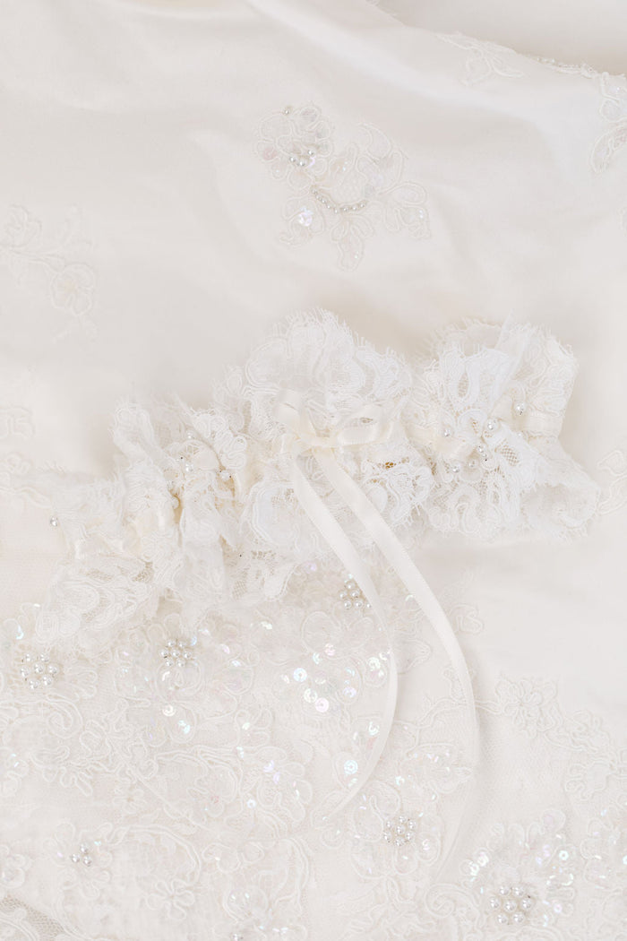 heirloom wedding garter hand made from the bride's mother's wedding dress by The Garter Girl