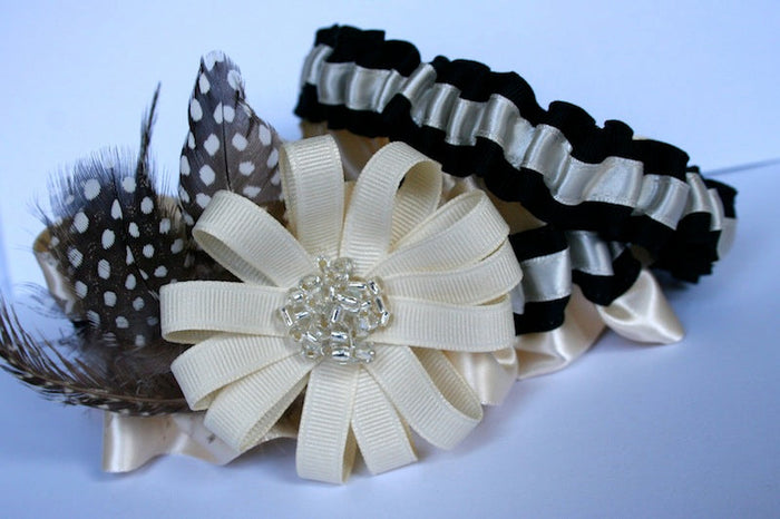 Custom Garter Spotlight:  Ivory & Black Feathers