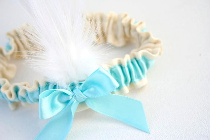 Ivory and Aqua Feathered Garter