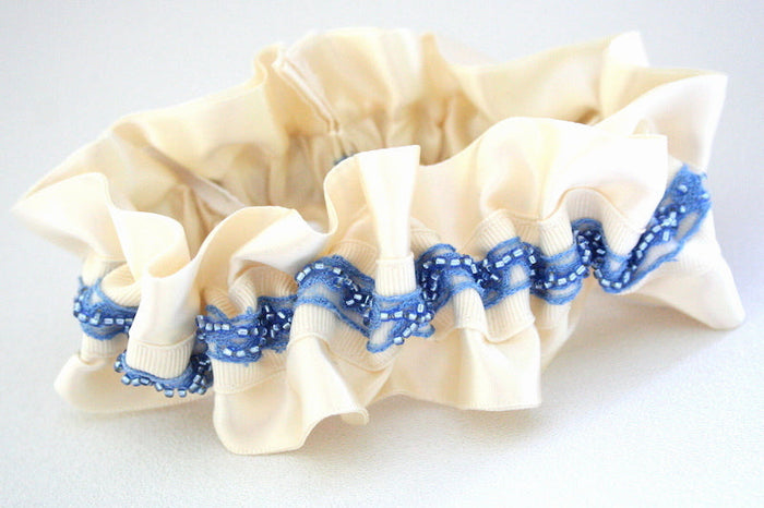 Ivory and Something Blue Beaded Garter