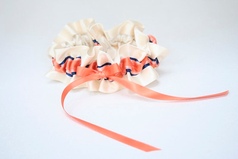 Ivory, Navy and Coral Garter