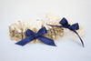 Ivory, Navy and Gold Lace Embroidered Garter Set