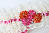 Ivory Lace, Hot Pink and Orange Garter Set